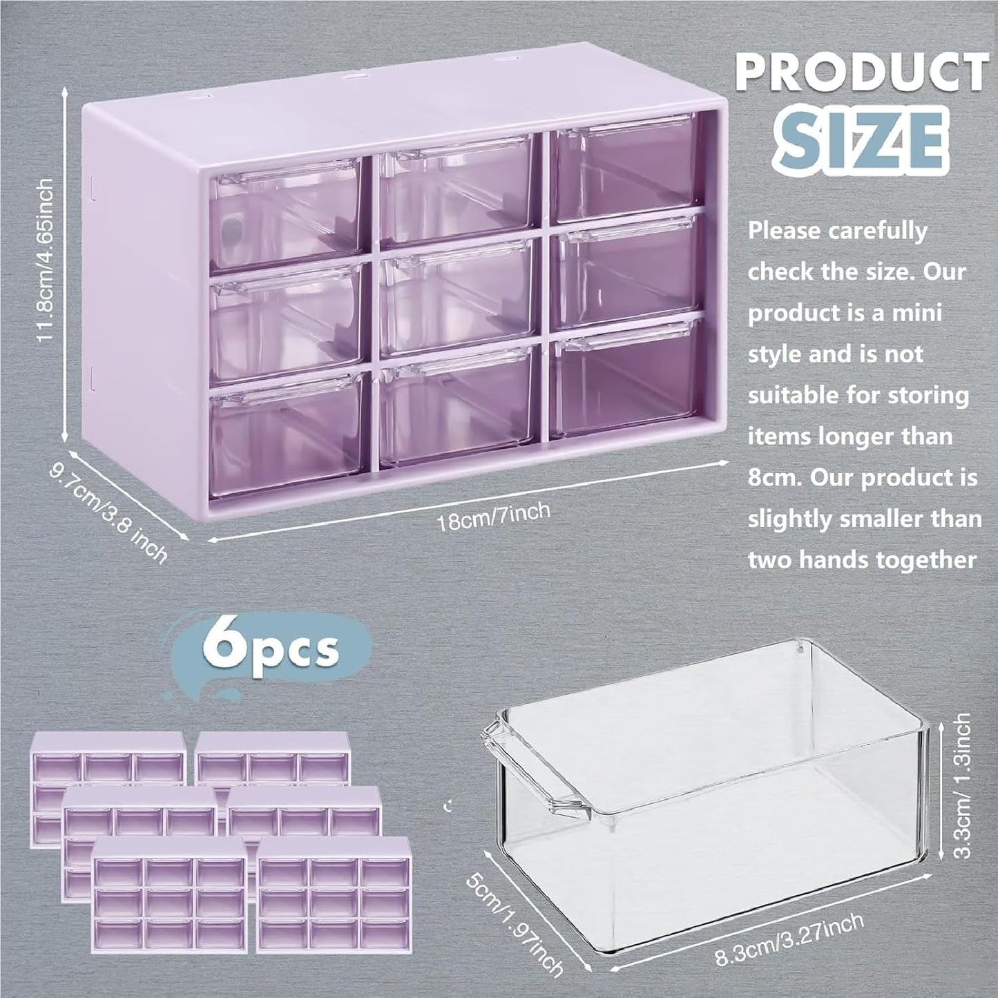 Amyhill 6 Pcs Mini Drawer Organizer Small Organizer with 9 Drawers Plastic Desktop Craft Storage Box for Office Home Room Jewelry Cosmetics Collection(Purple)