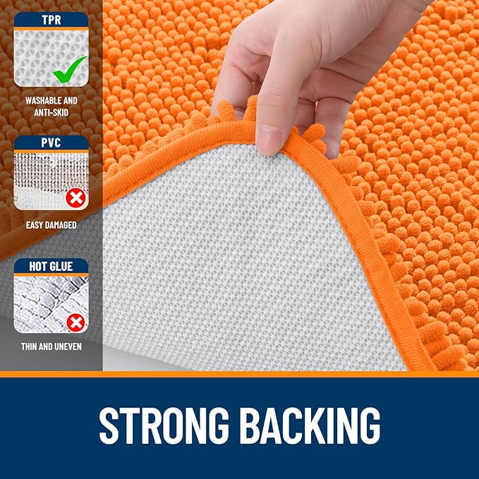 OLANLY Toilet Rugs U-Shaped 24x20, Extra Soft Absorbent Chenille Contour Bathroom Rugs for Toilet, Dry Quickly, Machine Washable, Non-Slip Bath Mat, Orange
