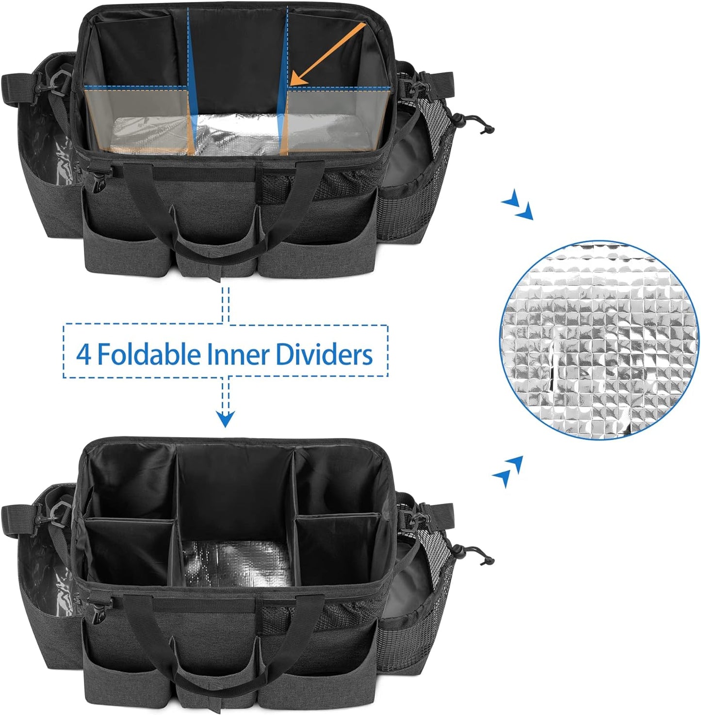 LoDrid Wearable Cleaning Caddy Bag with 4 Foldable Dividers, Cleaning Supply Organizer with Shoulder Strap and Side Handles for Cleaners & Housekeepers, Black