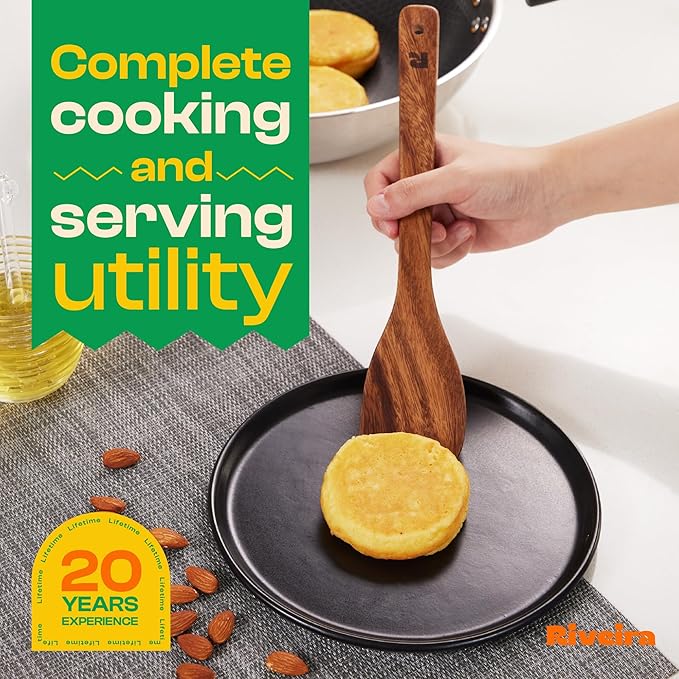 Riveira Walnut Wooden Spoons for Cooking Set of 9 – Natural Walnut Wooden Cooking Utensils, Spatula, Spoon - Premium Quality Utensil Set for Non-Toxic Cooking