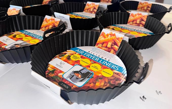 Premium Silicone Air Fryer Liners, Black, 7.87" Top x 6.69" Bottom x 2" Height, Heat-Resistant, Dishwasher Safe, Non-Stick with Handles, 2-Pack