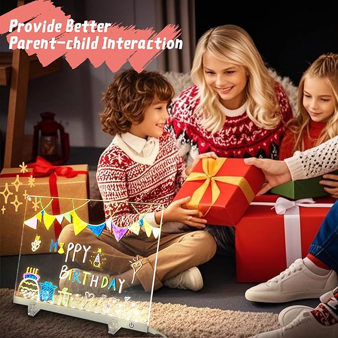 LED Note Board with Colors 12-Color Illuminated Acrylic Drawing Board - Dry-Erase Night Light with Stand for Home/Office/Gift/Festival (12" W x 8.5" H (White))