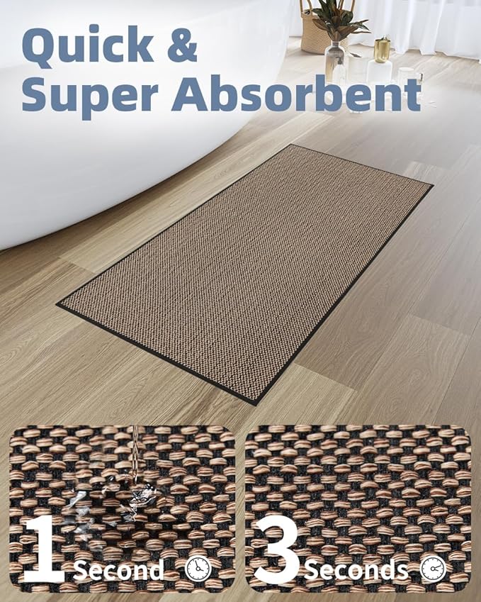PADOOR Non-Slip Bath-Mats, Rubber-Backing Braided Absorbent Bathroom Mat, Machine Washable, Thin Bathroom Rugs Fit Under Door, Quick Dry, 20''x32'' Black