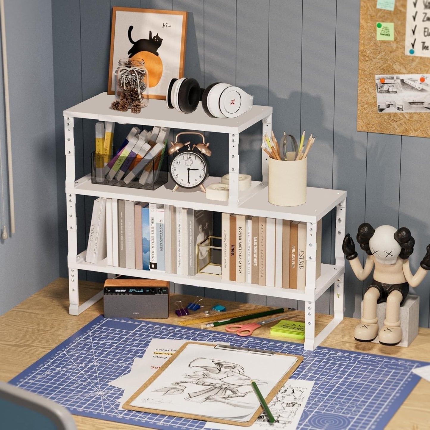 Expandable Spice Rack Organizion for Kitchen Cabinet, Seasoning,Bathroom Organizer Display Shelf, Stackable Multi-Purpose Shelves.Easy-to-Install（2Packs/White,Large