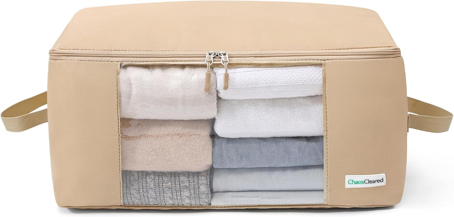 Clothing Storage Bags Clothes Organizer folding fabric bags for sweaters, clothing, garment, bedding, quilt, linens, large folding organizers with zip & window, mothproof underbed space saver bins