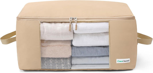 Clothing Storage Bags Clothes Organizer folding fabric bags for sweaters, clothing, garment, bedding, quilt, linens, large folding organizers with zip & window, mothproof underbed space saver bins