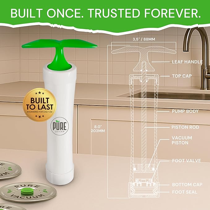 PURE MVP Mason Jar Vacuum Sealer Kit | 3X Faster & 8X the Vacuum of Electric | Premium Handheld High-Suction Vacuum Sealer for Jars | Perfect Seal for Juice, Smoothies, Food for Maximum Freshness