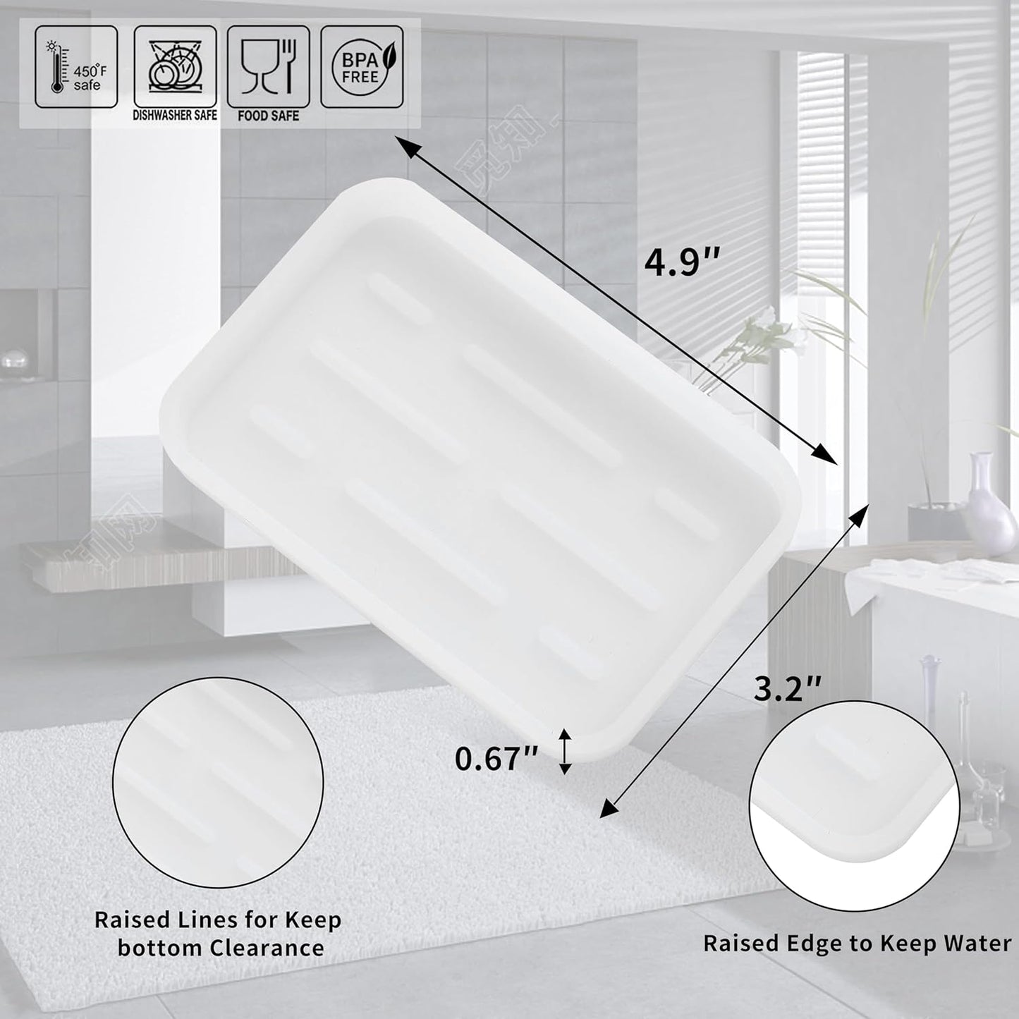 Silicone Kitchen Sink Organizer Tray for Multiple Usage,Easy Clean Sponges Holder for Kitchen Bathroom Counter or Sink,Dish Soap Dispenser,Scrubber,Bottle,Cup Ttanslucent 4.9”x 3.2”