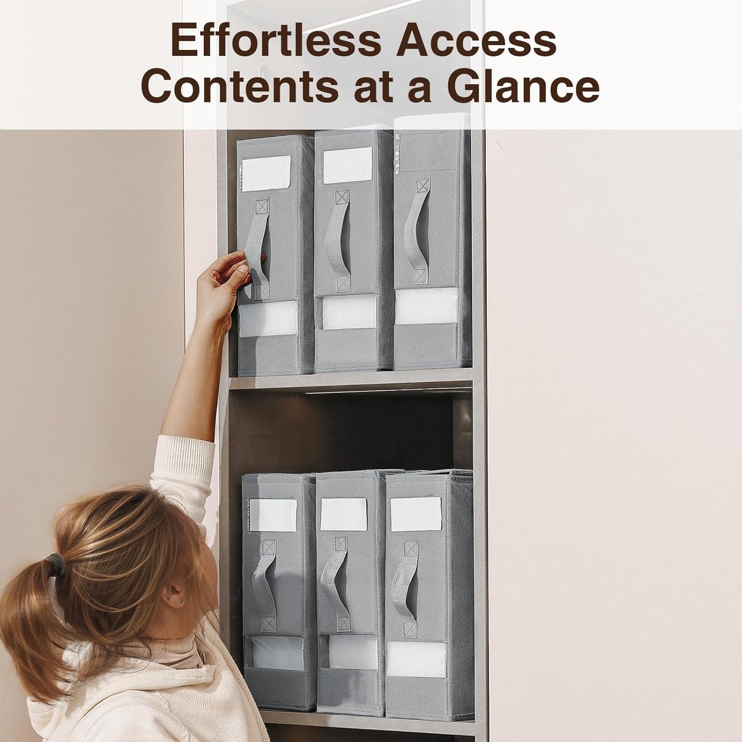 DIMJ Bed Sheet Organizers and Storage 6 Pack - Foldable Sheet Holder for Linen Bedding Storage Box for organization, Sheets Set Holder for Blanke, Towel (King & Queen Size), Grey