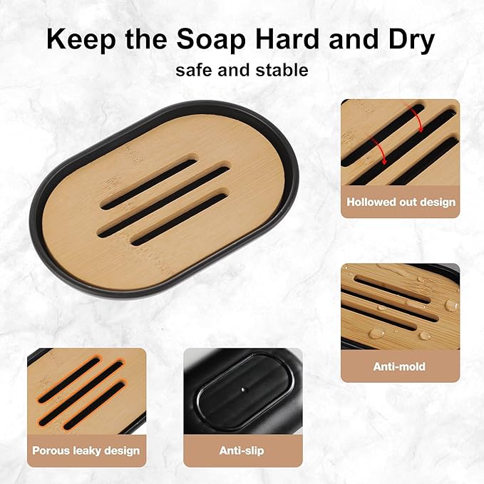Soap Dish for Shower, Set of 2 Bamboo Soap Saver for Bathroom, Self Draining Bar Soap Holder for Bathroom,Soap Stand Soaps for Homemade Soaps Saver