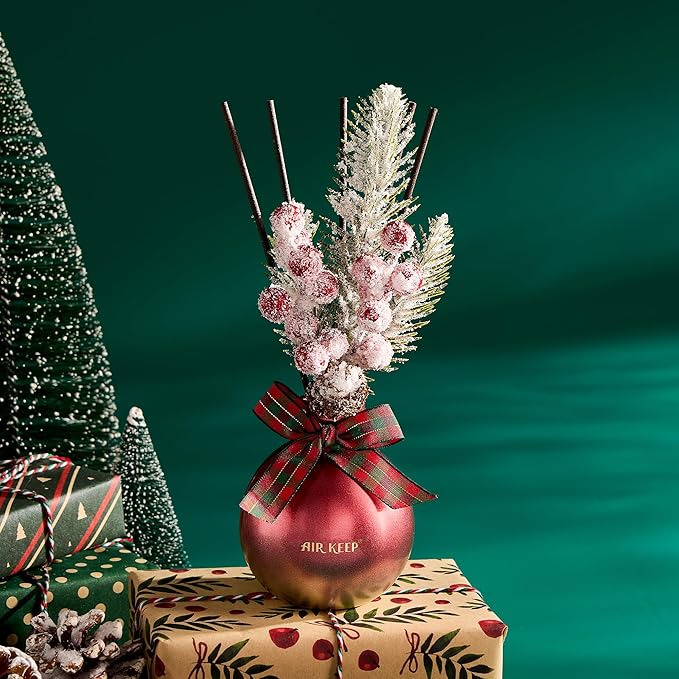 Airkeep Reed Diffuser Set, 5.07 oz(150ml) Apple Cinnamon Christmas Scented Diffuser with 8 Oil Diffuser Sticks,Home Fragrance Essential Oil Reed Diffuser for Home Room Bathroom Shelf Decor