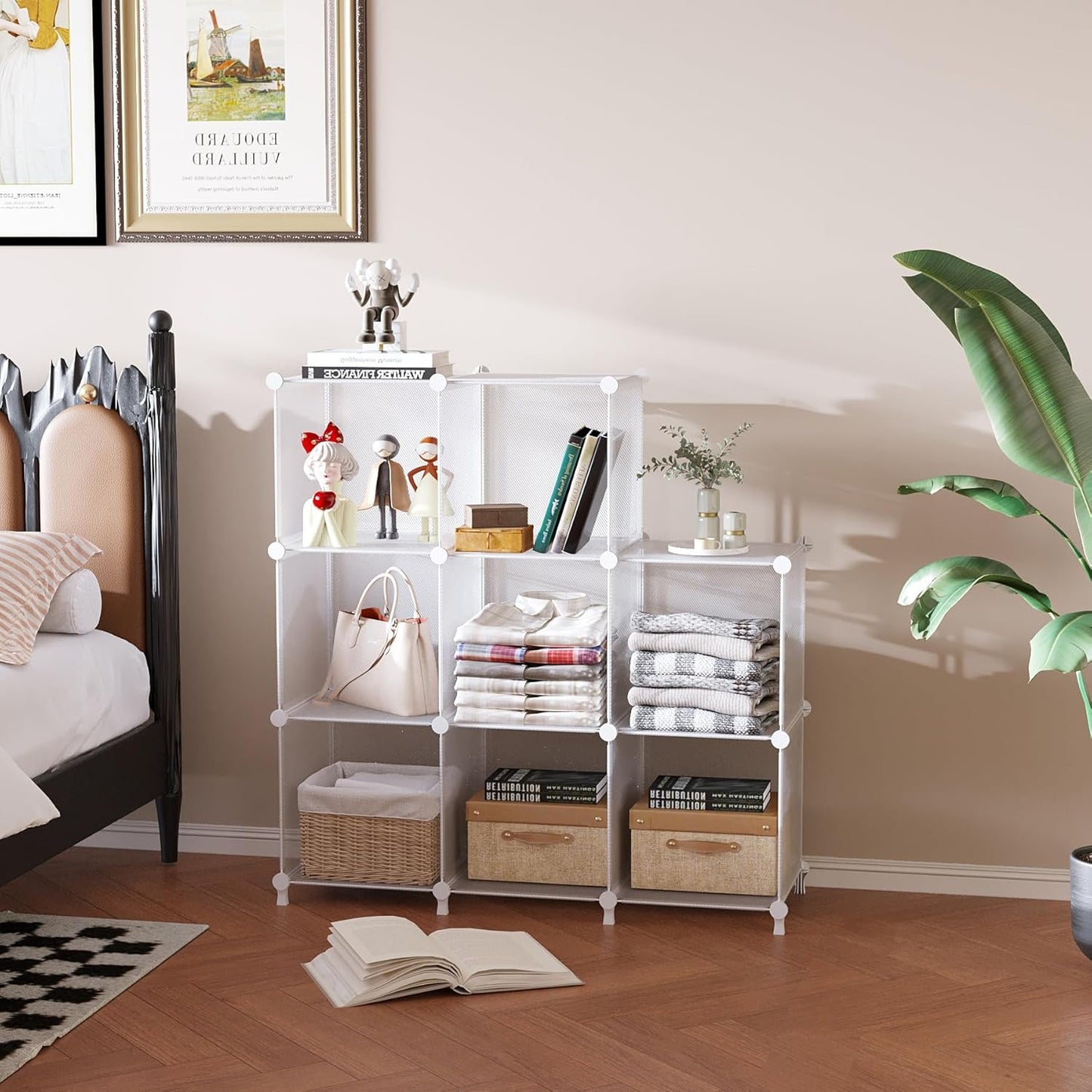 AWTATOS 8 Cube Storage Organizer, Closet Organizer Storage Shelf, Bookcase Bookshelf, DIY Stackable Storage Cubes Shelves for Closet, Bedroom, Home, Office, Transparent Twill