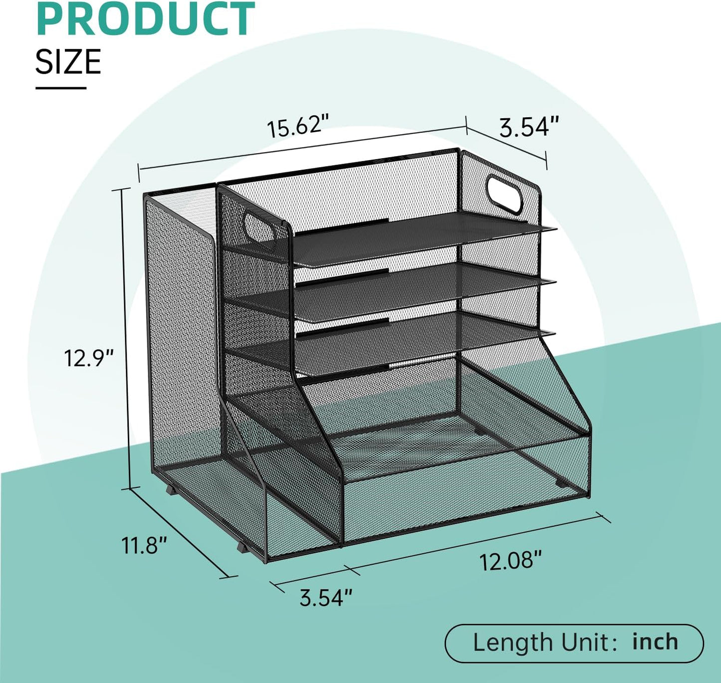SUPEASY Desk Organizer with File Holder, 5-Tier Mesh Paper Letter Tray with Magazine Holder, Desktop Organizer and Storage for Desk Accessories Office Supplies, Black