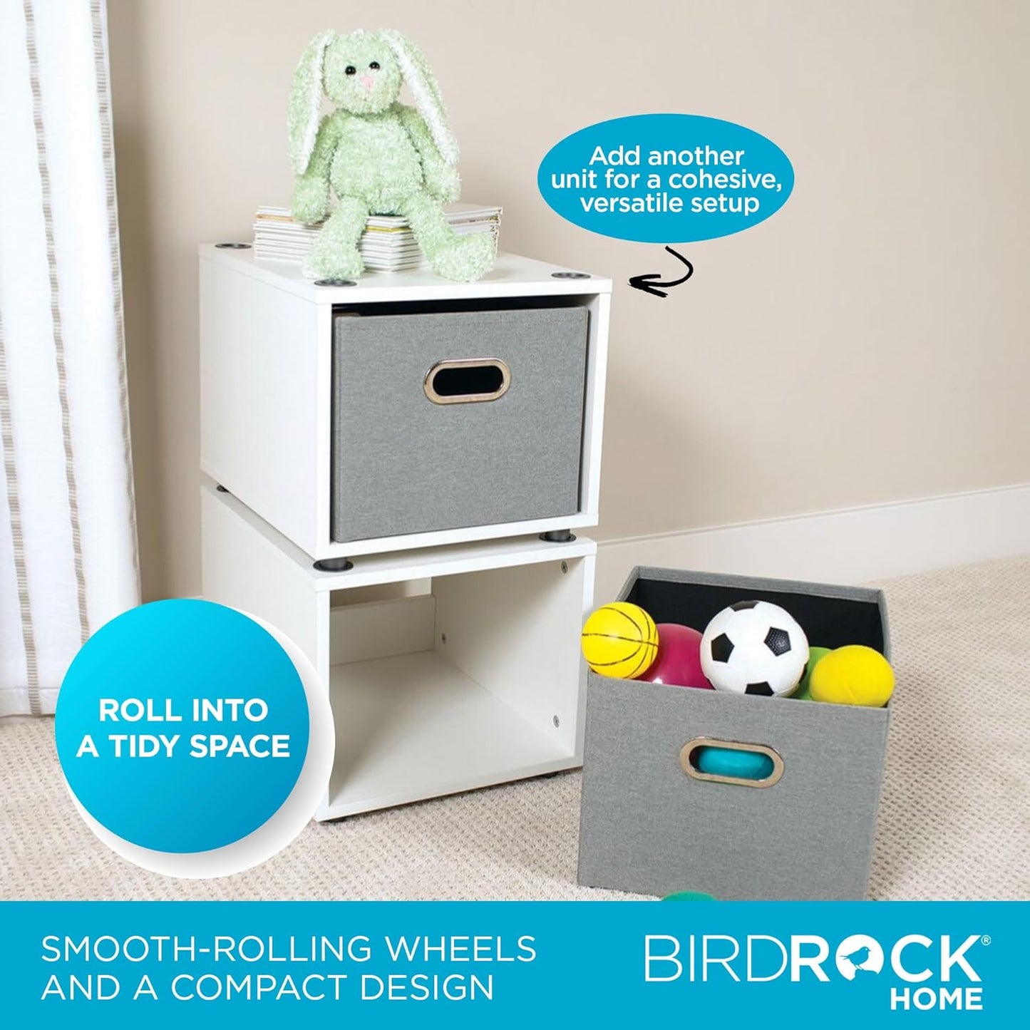 BIRDROCK HOME Rolling File Cabinet – Decorative Storage Shelf w/Removable Bins, Handles, and Wheels – Organize Files, Books, Toys, Under Desk Office Solution, Modern Design - 1 Lateral Drawer, White