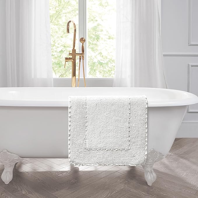Laura Ashley Ruffle Border White 27"x 45" 100% Cotton Bath Rug
