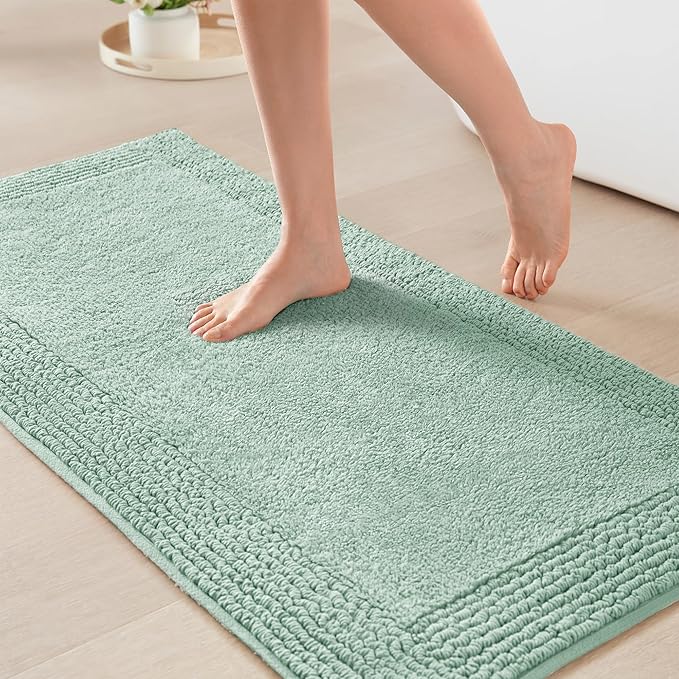 Madison Park Splendor Reversible 100% Cotton Tufted Bathroom Rug-3000 GSM Hotel Quality Luxurious Plush Medium Pile Bath Mat Absorbent, Quick Dry, Shower Room Décor, 24x44 Green