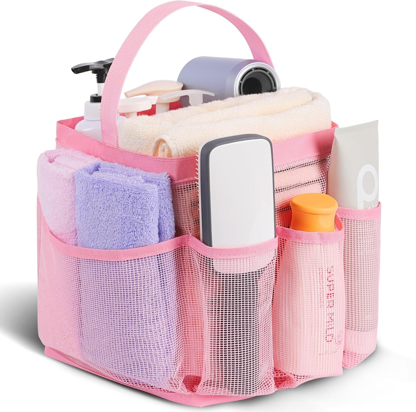 EUDELE Mesh Shower Caddy Portable for College Dorm Room Essentials,Portable Shower Caddy Dorm with 8-Pocket Large Capacity, Shower Bag for Beach, Swimming, Gym-Pink
