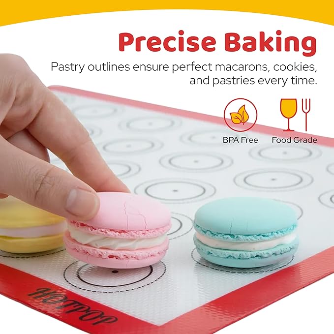 HOTPOP 2-Pack Silicone Baking Sheet Set - No-Stick Cookie Sheets for Baking with Outlined Silicone Mats for Macarons, Pastries, Buns, Bread - 16.5"x11.6" Half, 11.5"x8.5" Quarter Sizes - 0.75mm Thick