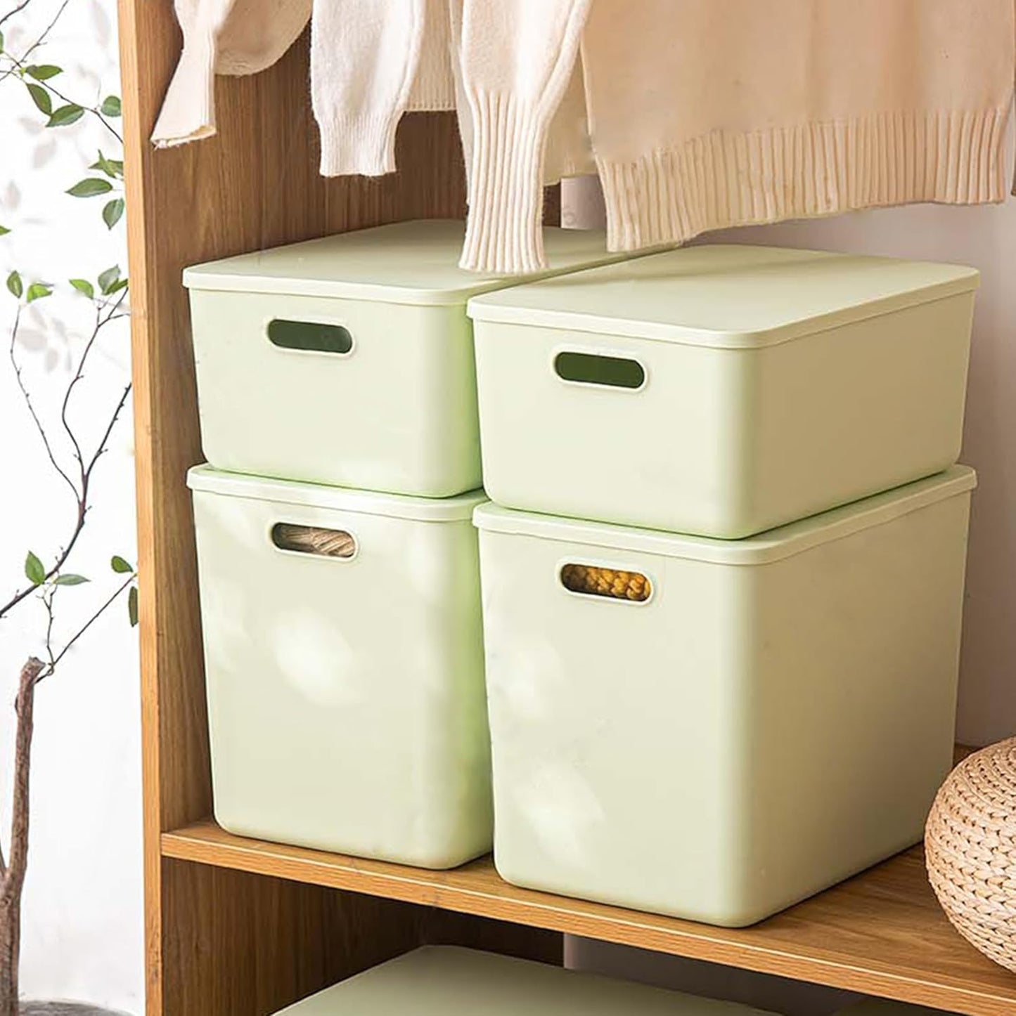 4 pack large plastic White storage bins Baskets, Toy Box Chest with Lids and Handle，Organizer Containers for Baby，Kids,snacks,Nursery，Shelves，Playroom, Bedroom，Office,Closet，home