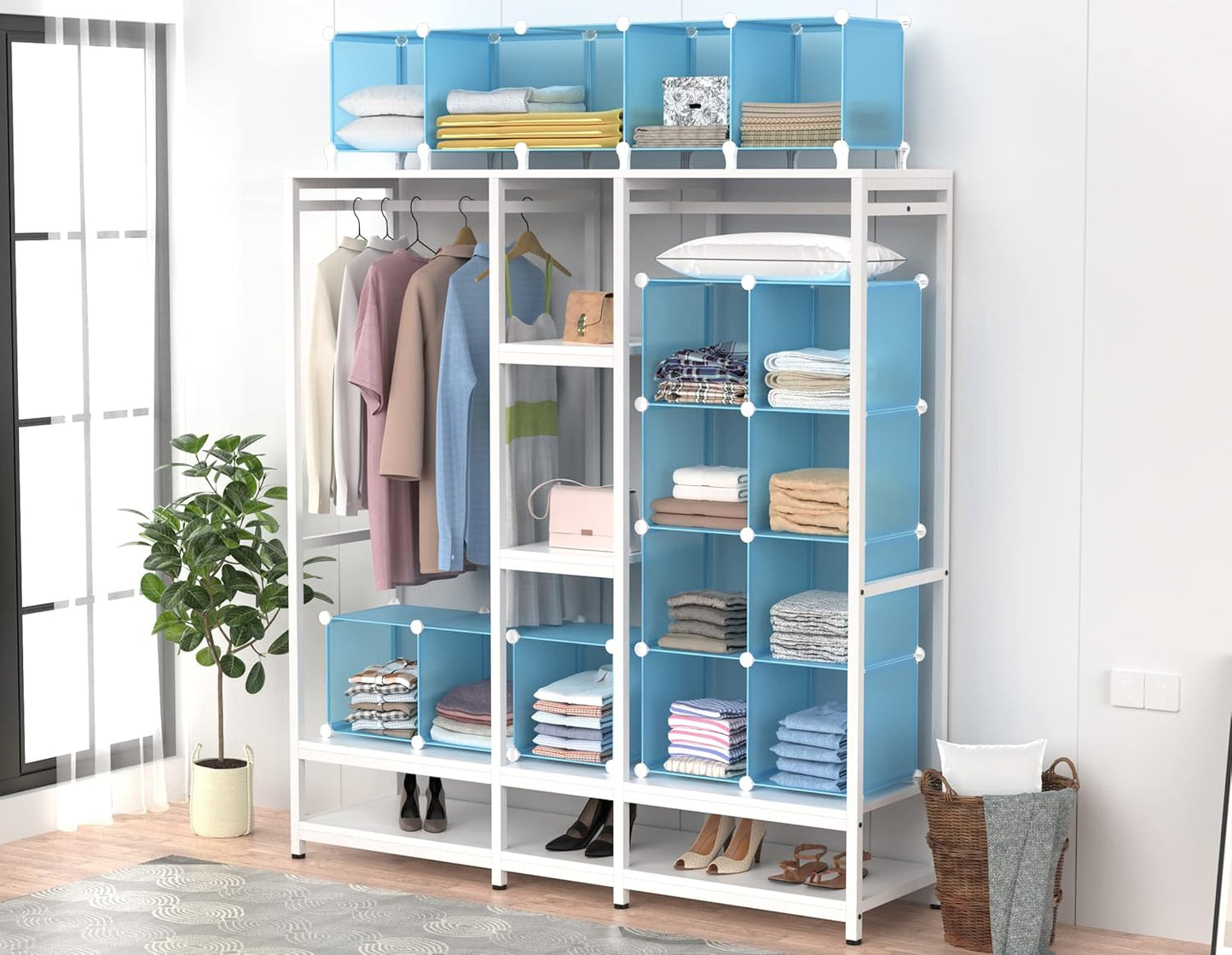 HOMIDEC Closet Organizers and Storage, 9 Cube Storage Organizer, Portable Closet Organizer Cubes Shelves for Clothes, Bedroom, Wardrobe, Kids Room, Bathroom, Blue