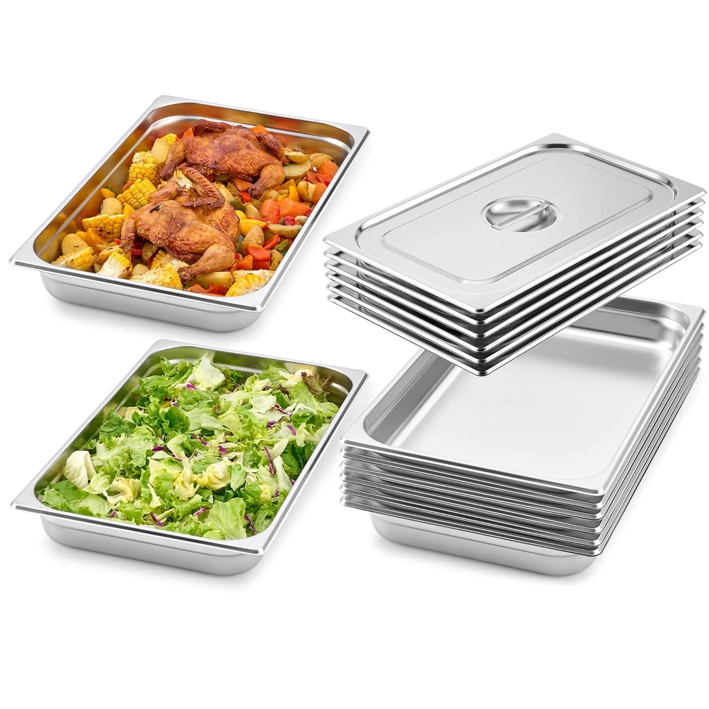 WILPREP 6 Pack Hotel Pans NSF Listed, 1/1 Full Size 2.5 in Deep Steam Table Pans with Lids, Food Grade Stainless Steel Hotel, 9 qt Catering Food Storage for Buffets Events Restaurants