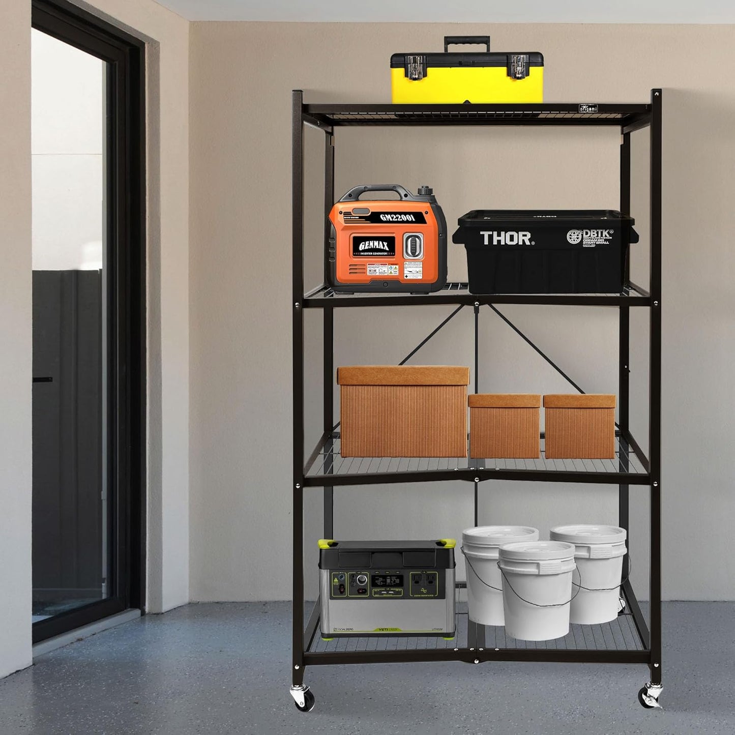 Origami Foldable 4-Shelf Storage Rack, Large, Brown