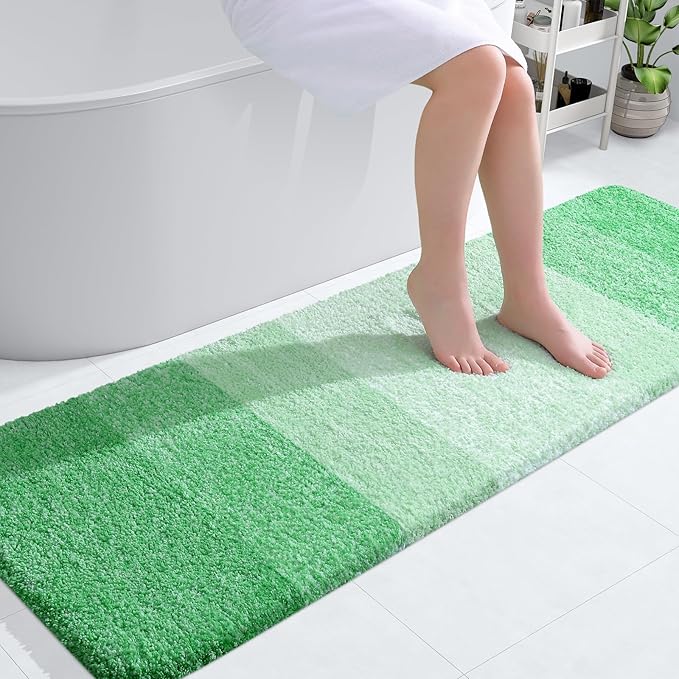 OLANLY Bathroom Runner Rugs 59x20, Extra Soft Absorbent Microfiber Bath Rugs, Rubber Backing, Quick Dry, Machine Washable Bath Mats for Bathroom Floor, Tub and Shower, Home Decor Accessories, Green