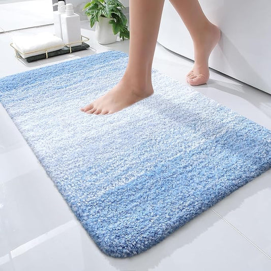 OLANLY Bathroom Rugs Mat 24x16, Extra Soft Absorbent Microfiber Bath Rugs, Rubber Backing, Quick Dry, Machine Washable Bath Mats for Bathroom Floor, Tub and Shower, Home Decor Accessories, Light Blue