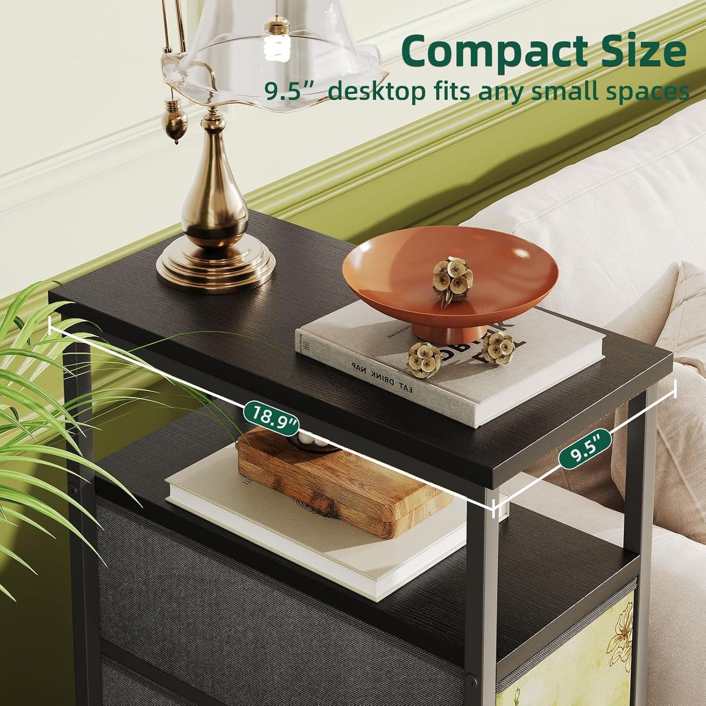 Narrow Dresser, Narrow Nightstand Dresser Storage Tower with 4 Drawers, Slim Fabric Dressers Chest of Drawers for Small Spaces, Retro Flower Dressers, for Bedroom Bathroom Laundry Closet (Black)