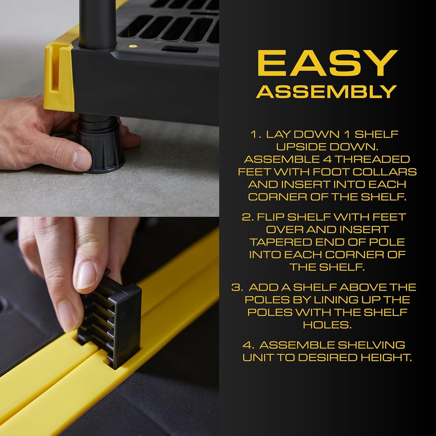 CX Black & Yellow®, 5-Tier Heavy Duty Plastic Storage Shelving Unit, 200lbs/shelf (72”H x 48”W x 20”D), for Indoor/Outdoor Organization, Modular Rack