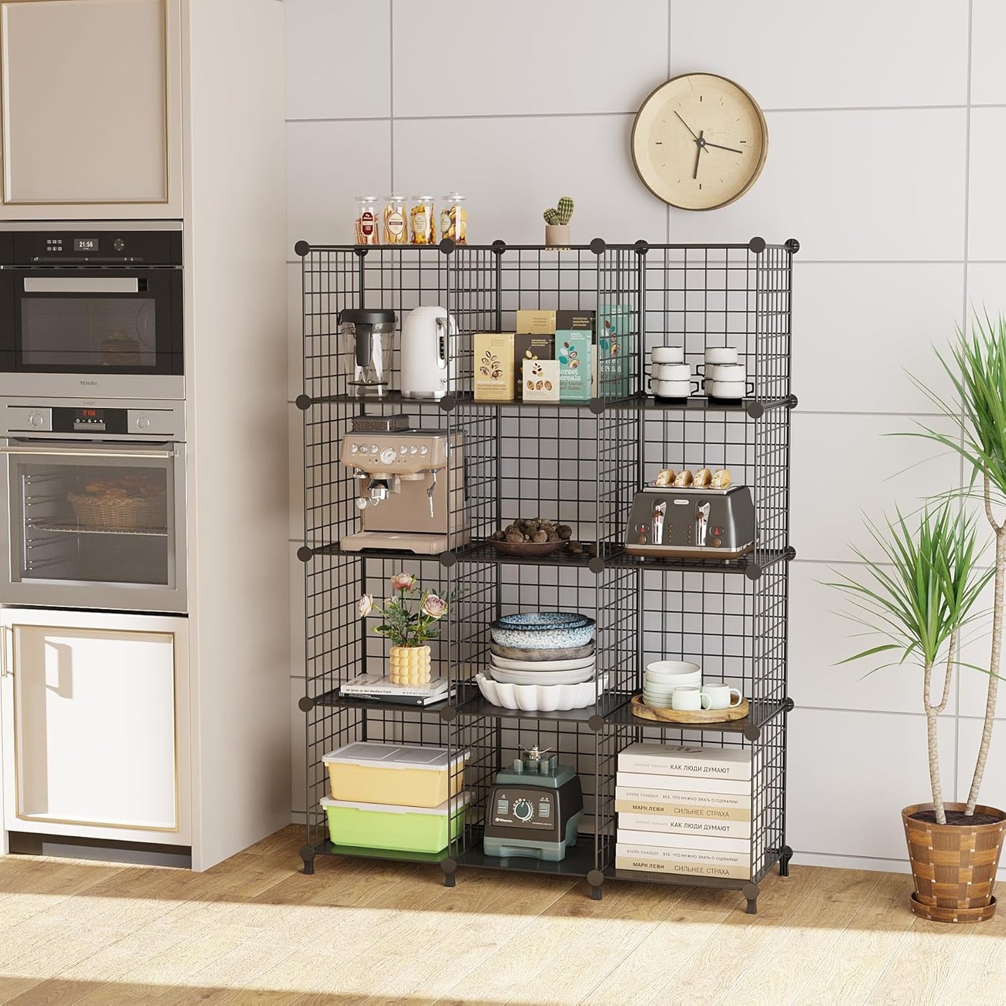 12-Cube Storage Organizer, Metal Wire Cube Shelving Unit, 11.8" L x 11.8" W x 11.8" H, Modular Grid Bookshelf for Closet, Bedroom, Office, Black ATTJL12B