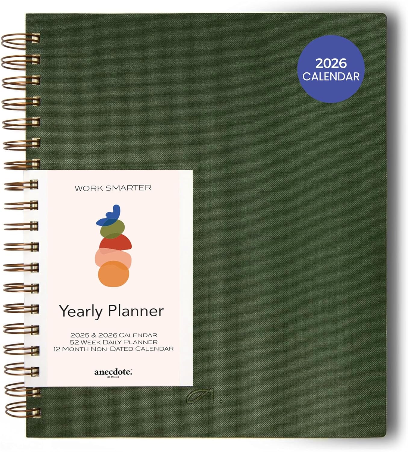 Anecdote 2026 Planner (8.5" x 10") Daily Planner Weekly Monthly Planner - 52 Weeks w/Library Buckram Cover, Brass Spiral - A4 Size Bleed-Resistant Paper – Evergreen