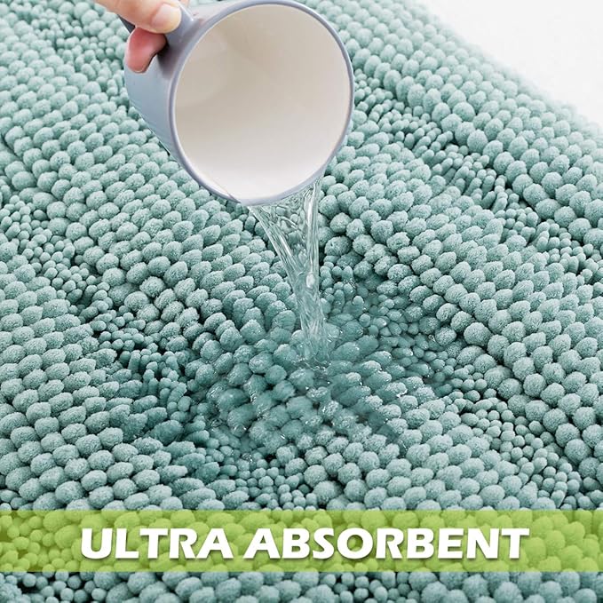 KGORGE Large Bathroom Rugs - Decorations Soft Bath Mat Water Absorbent Non-Slip Quick Drying Thick Shaggy Chenile Bathtub Set for Toilet Kitchen Entryway, Aqua, 60" x 24", 1 Piece