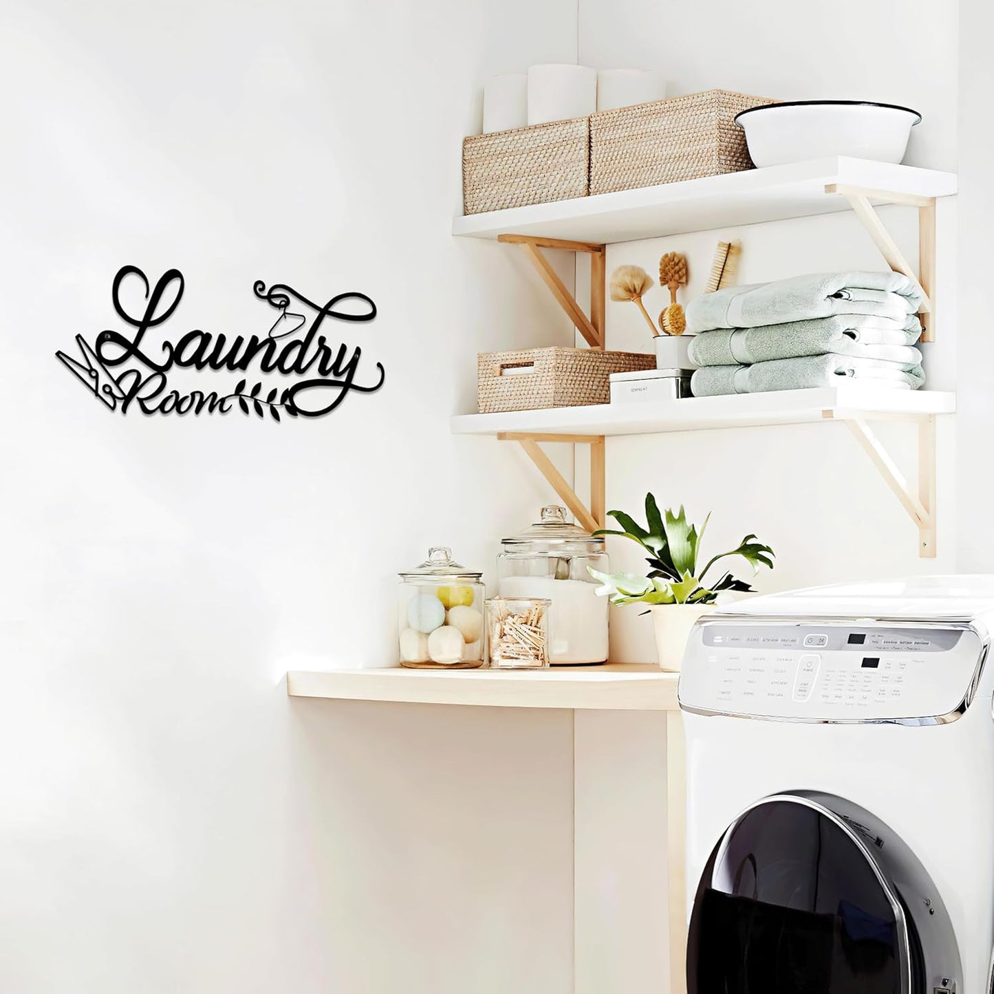 Metal Laundry Room Wall Decor Sign, Black Farmhouse Style, Decorative Wall Art,18.1 x 7.1 inch