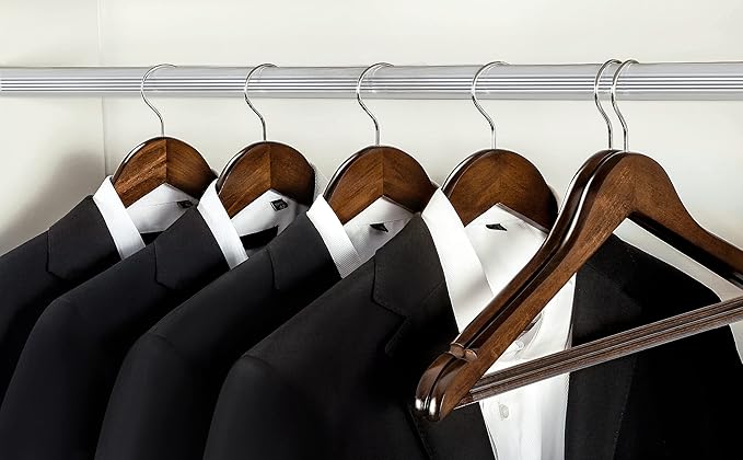 TOPIA HANGER Wooden Coat Hangers 30 Pack, Vintage Wood Suit Hangers with Non Slip Pants Bar, 360° Swivel Hook and Shoulder Notches for Camisole, Jacket, Pants, Smooth Finish Clothes Hangers - CT34A30