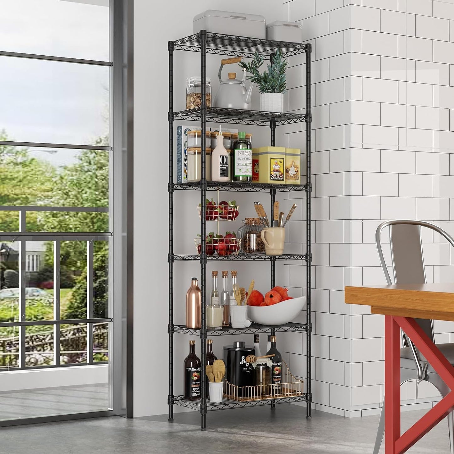 SINGAYE 6 Tier Adjustable Storage Shelf Wire Shelving Unit Metal Shelves Standing Closet Bathroom Organizers Pantry Kitchen Garage Laundry Room Organization Home Rack 12" D X 22" W X 69.5" H Black