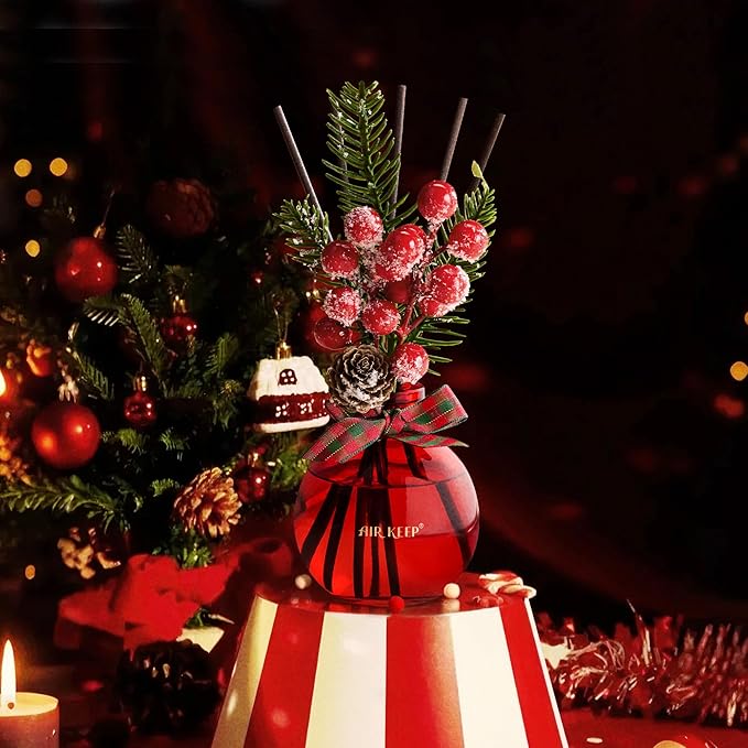 Airkeep Christmas Reed Diffusers Set, 5.07 oz Christmas Spice Scented Diffuser with 8 Sticks,Long Lasting Home Fragrance for Long Days, Perfect for Bathroom, Shelf Decor, Air Fresheners
