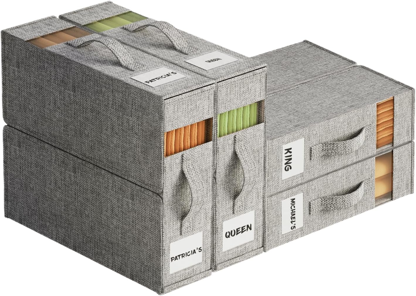 4Pack Sheet Organizers and Storage - King/Queen Size Sheet Storage Organizer with Window, Foldable & Dustproof Sheet Organizer for Linen Closet for Summer Blankets & Sheet Sets,Grey