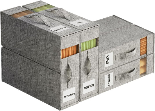 4Pack Sheet Organizers and Storage - King/Queen Size Sheet Storage Organizer with Window, Foldable & Dustproof Sheet Organizer for Linen Closet for Summer Blankets & Sheet Sets,Grey