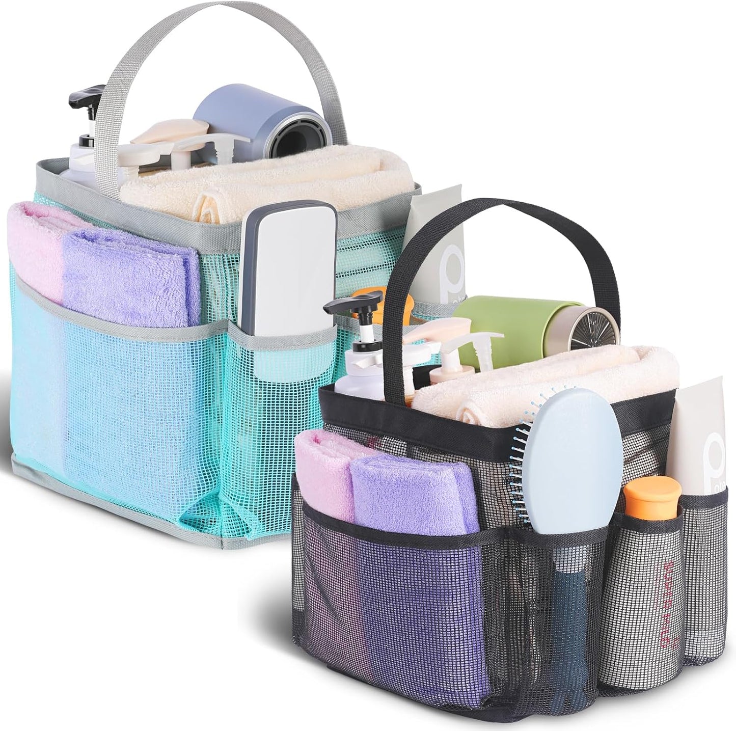 EUDELE 2 Pack Mesh Shower Caddy Portable for College Dorm Room Essentials, Shower Caddy Dorm with 8-Pocket Large Capacity,Shower Bag for Beach,Swimming,Gym