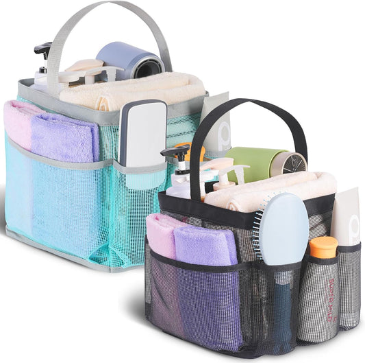 EUDELE 2 Pack Mesh Shower Caddy Portable for College Dorm Room Essentials, Shower Caddy Dorm with 8-Pocket Large Capacity,Shower Bag for Beach,Swimming,Gym