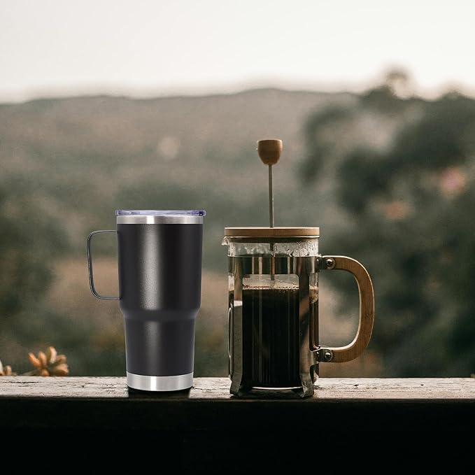 20 oz Tumbler with Handle and Lid, Stainless Steel Tumbler Insulated Travel Coffee Mug, Spill Proof Double Wall Vacuum Tumbler Cup Keep Drink Hot & Cold, Black, 12 Pack