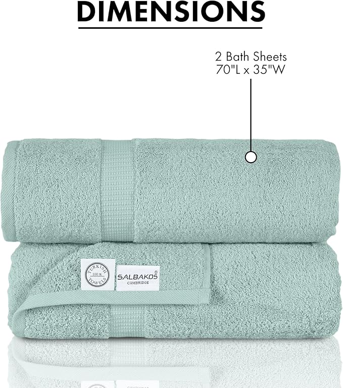SALBAKOS 100% Turkish Cotton Extra Large Bath Sheet Set of 2 35x70 inch | Heirloom Quality | Hotel & Spa Collection | Soft, Oversize Bath Towels | Made in Turkey (Seafoam Green, 2 Bath Sheets)