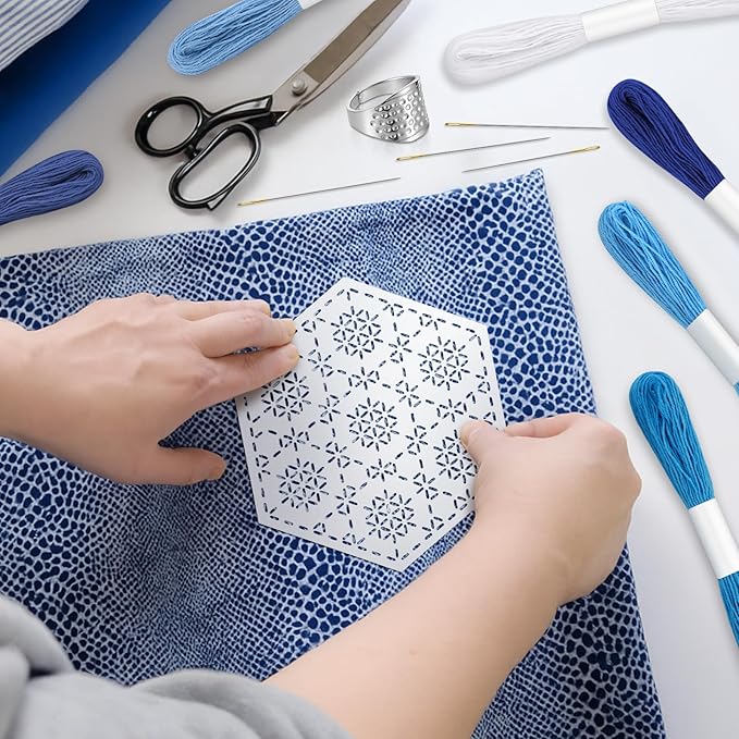 37 Pcs Sashiko Thread Kit Sashiko Needles Cotton Thimble Sashiko Patterns Embroidery Projects for Sewing Hand Quilting Mending Supplies