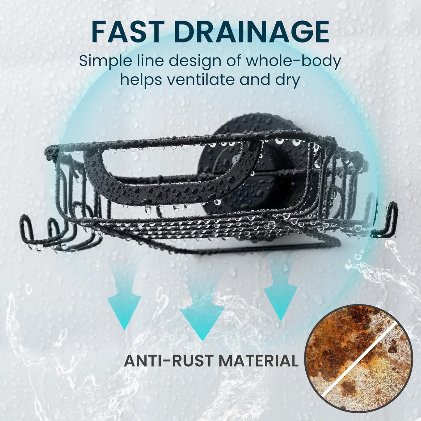 TAILI Soap Bar Holder Dish with Hooks, Shower Soap Tray Saver Suction Cup with Razor Holder for Wall, Rustproof Stainless Steel Bath Shampoo Caddy for Bathroom Accessories Organizer,Sink,Black