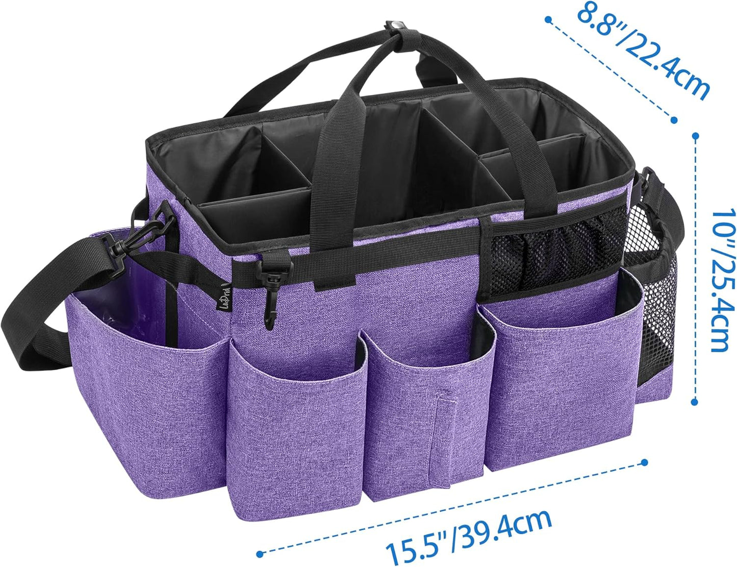 LoDrid Wearable Cleaning Caddy Bag with 4 Foldable Dividers, Cleaning Supply Tote for Cleaning Supplies, Cleaning Organizer with Shoulder Strap and Side Handles for Cleaners & Housekeepers, Purple
