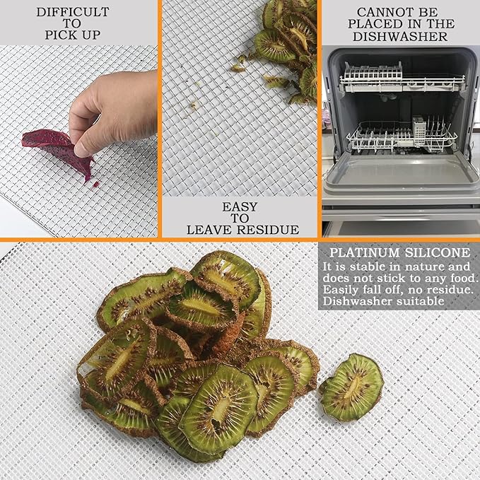 Mesh Silicone Dehydrator Sheets, 10x10 in 10 Pcs/Sets for Food Dehydrator & Freeze Dryer (10x10 INCH Mesh Silicone Dehtdrator Sheet)