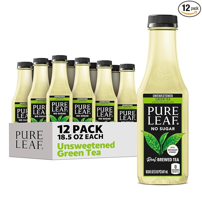 Pure Leaf Iced Tea, Unsweetened Green Tea, 18.5 fl Oz Bottles (Pack of 12)