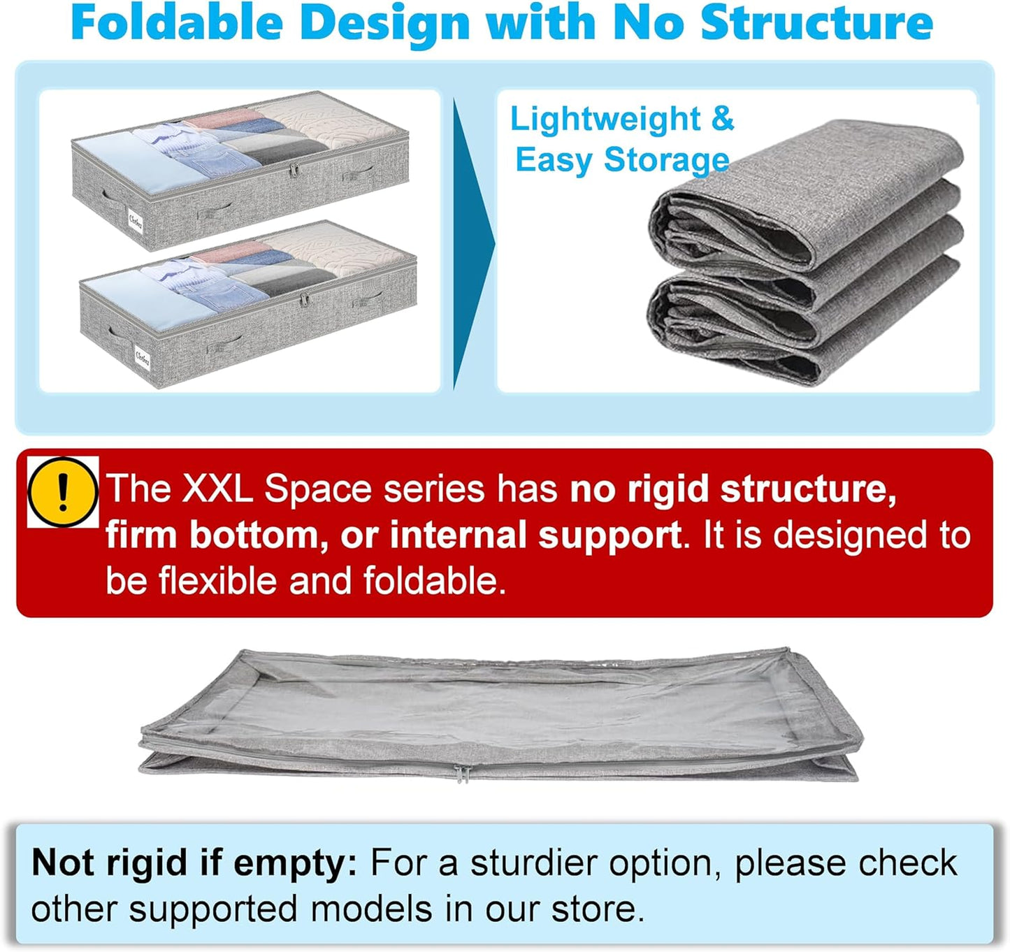 4 Pack 100L Under Bed Storage Containers, Low Profile Closet Organizers and Storage Bins for Dorm, Foldable Underbed Bag for Clothes, Blanket, Sheets, Wrapping Paper, Clear Window & Dual Zippers, Grey