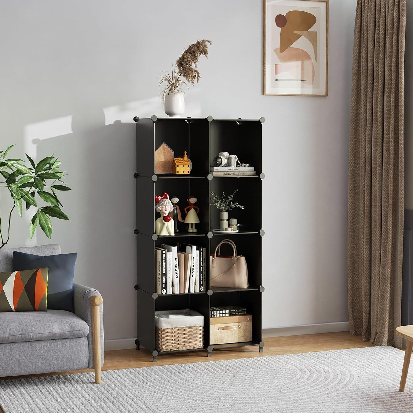 AWTATOS 8 Cube Storage Organizer, Closet Organizer Storage Shelf, Bookcase Bookshelf, DIY Stackable Storage Cubes Shelves for Closet, Bedroom, Home, Office, Black